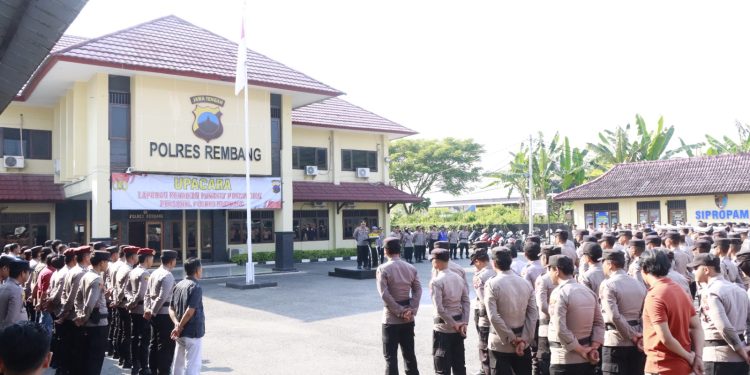 Peringatan May Day, Polres Rembang Gelar Apel Kesiapsiagaan Di Pimpin Langsung Kapolres