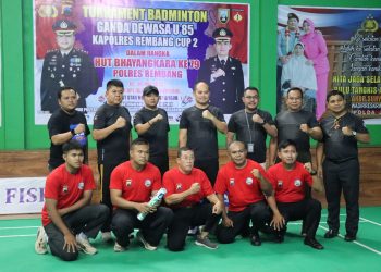 Semarak HUT Bhayangkara ke 79, Polres Rembang Gelar Turnamen Bulutangkis Ganda U-85 Bertajuk Kapolres Rembang Cup II