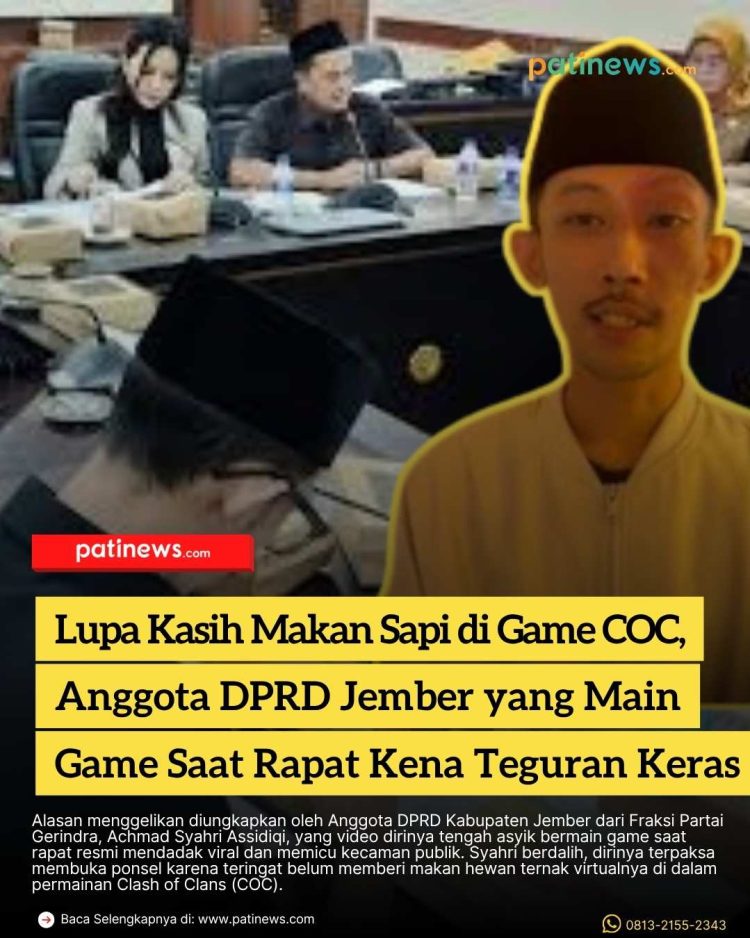Sebut Lupa Beri Makan Sapi di Game COC, Anggota DPRD Jember Disanksi Keras Usai Ketahuan Main Game Saat Rapat Kesehatan
