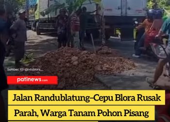 Jalan Randublatung–Cepu Blora Rusak Parah, Warga Tanam Pohon Pisang dan Gelar Aksi Protes