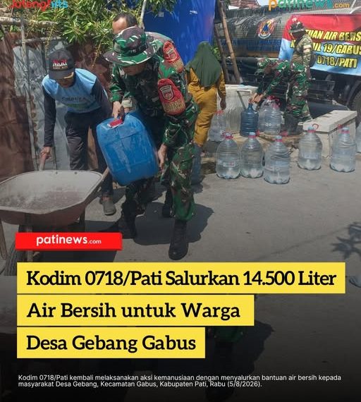 Kodim 0718/Pati Salurkan 14.500 Liter Air Bersih untuk Warga Desa Gebang Gabus