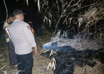 Polsek Lasem Bersama Damkar dan Masyarakat Padamkan Kebakaran Lahan di Desa Selopuro